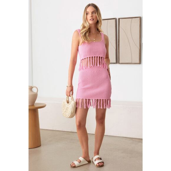 Fringe Sleeveless Crop Top and Mini Skirt Set - Picture 4 of 5